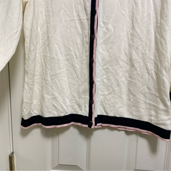 NWOT Talbots Cream, Navy Pink Trim Charming Cardigan L - Picture 5 of 7